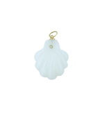 14K Gold Diamond White Opal Carved Scallop Shell Pendant