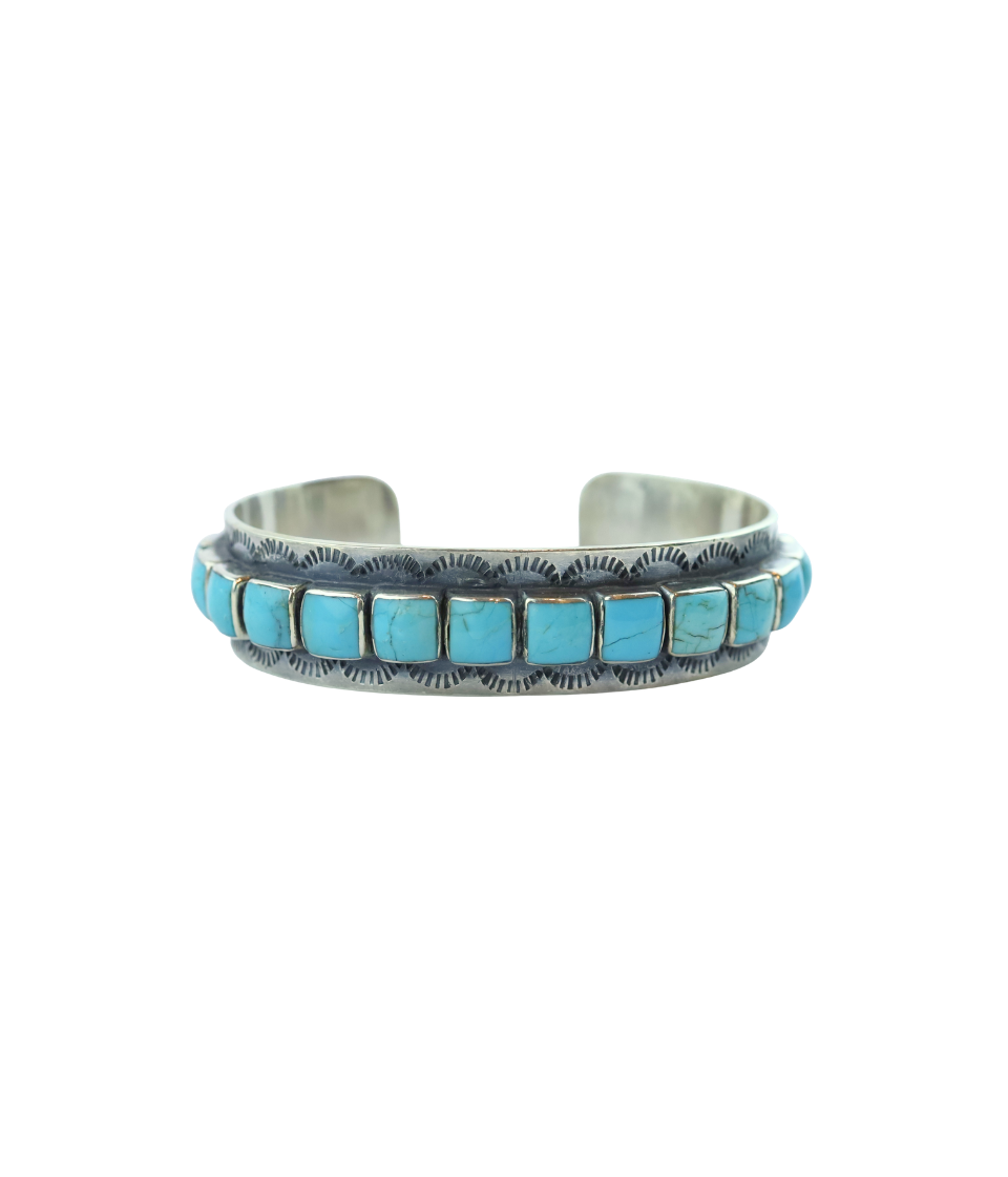Federico Tooled Blue Turquoise Tiled Cuff