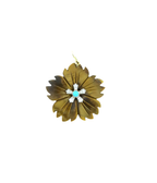 14K Gold Carved Tiger's Eye Turquoise Flower Charm