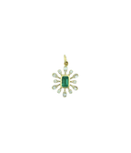 14K Gold Abstract Emerald Diamond Flower Charm