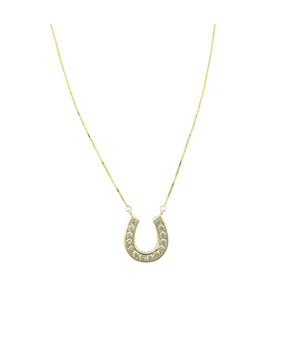 14K Gold Diamond Horseshoe Box Chain Necklace