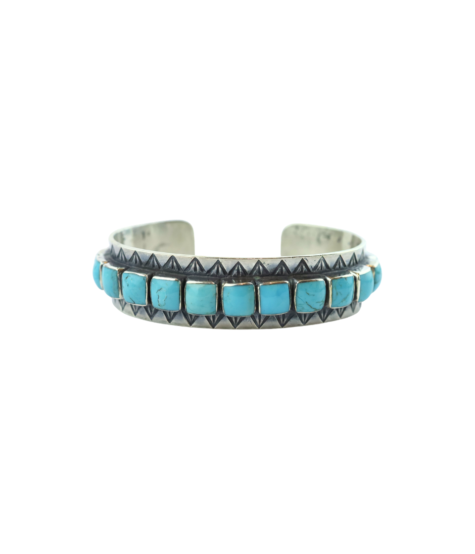 Federico Tooled Blue Turquoise Tiled Cuff