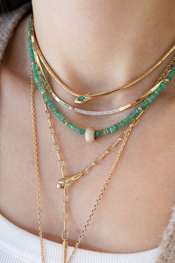 14K Gold Link + Oval Snake .11ct Diamond Lariat Necklace