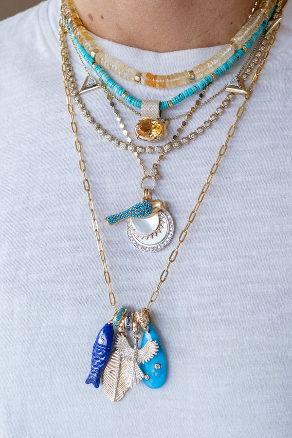 14K Gold Carved Diamond Lapis Fish Charm