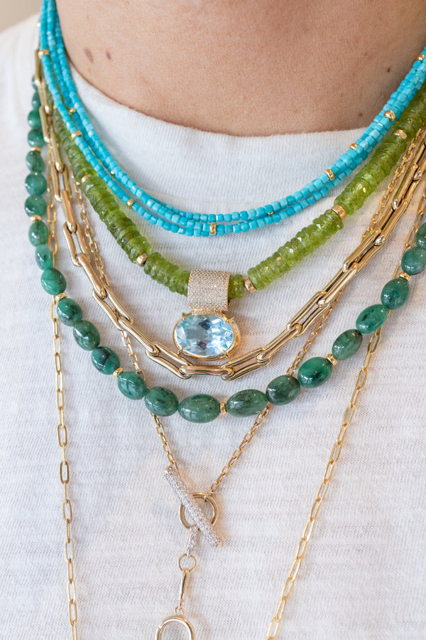 Thick 14K Gold Pave Diamond Oval Sky Blue Topaz Spacer