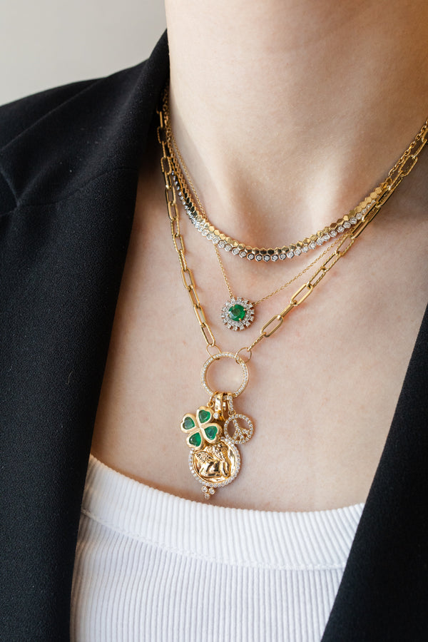 14K Gold Diamond Trio Guardian Angel Charm