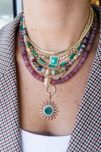 Heishi Cranberry Sapphire Mix Rondelle Necklace