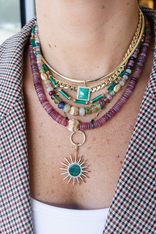 Heishi Cranberry Sapphire Mix Rondelle Necklace