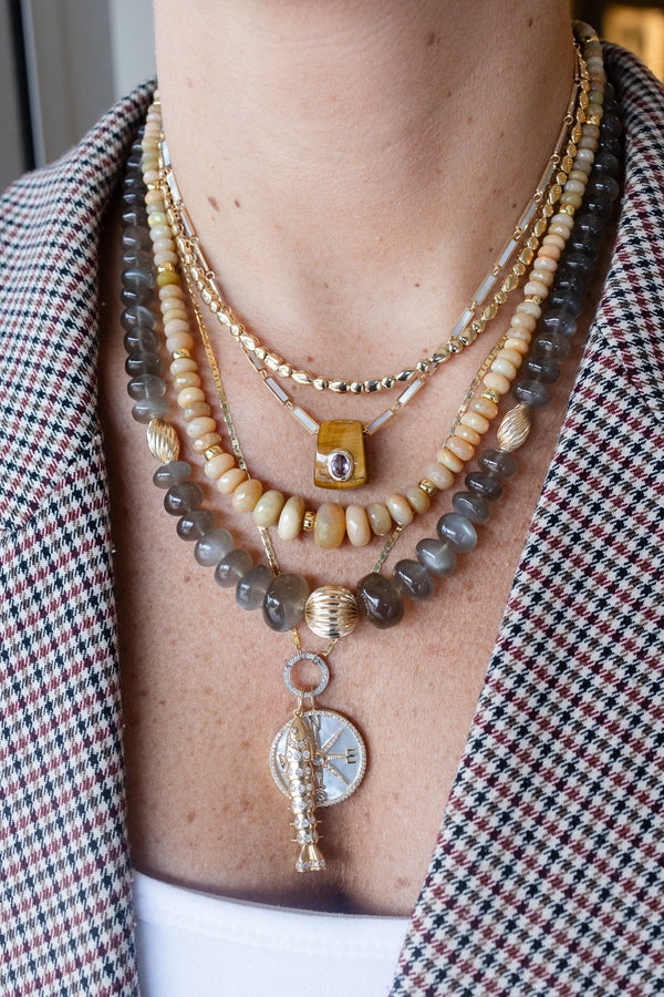 14K Gold Rectangle Mother of Pearl Disco Necklace