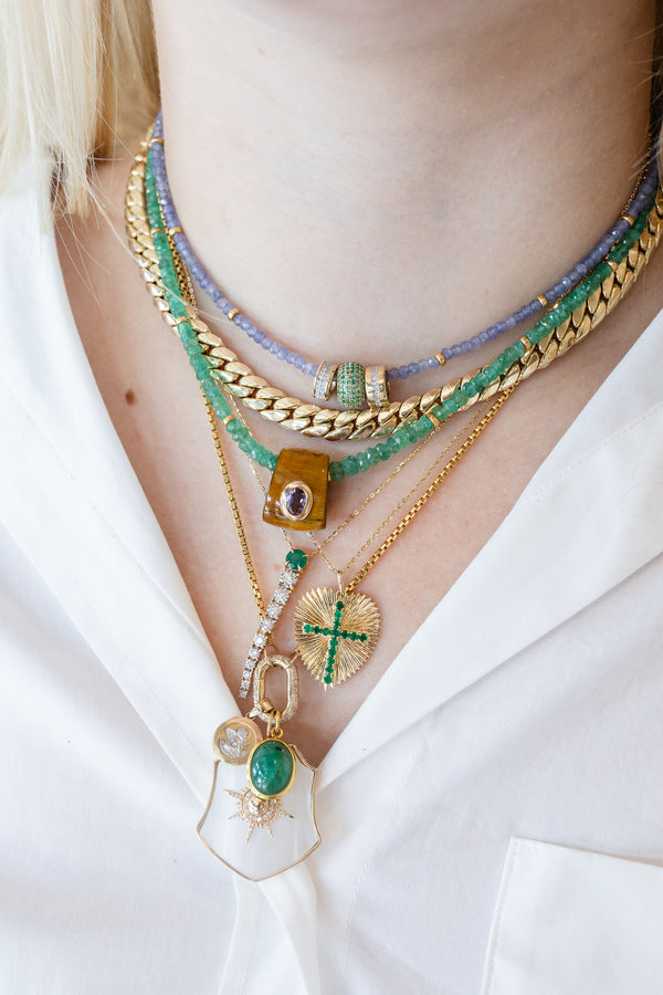 14K Gold .42ct Graduated Emerald Diamond Vertical Line Necklace