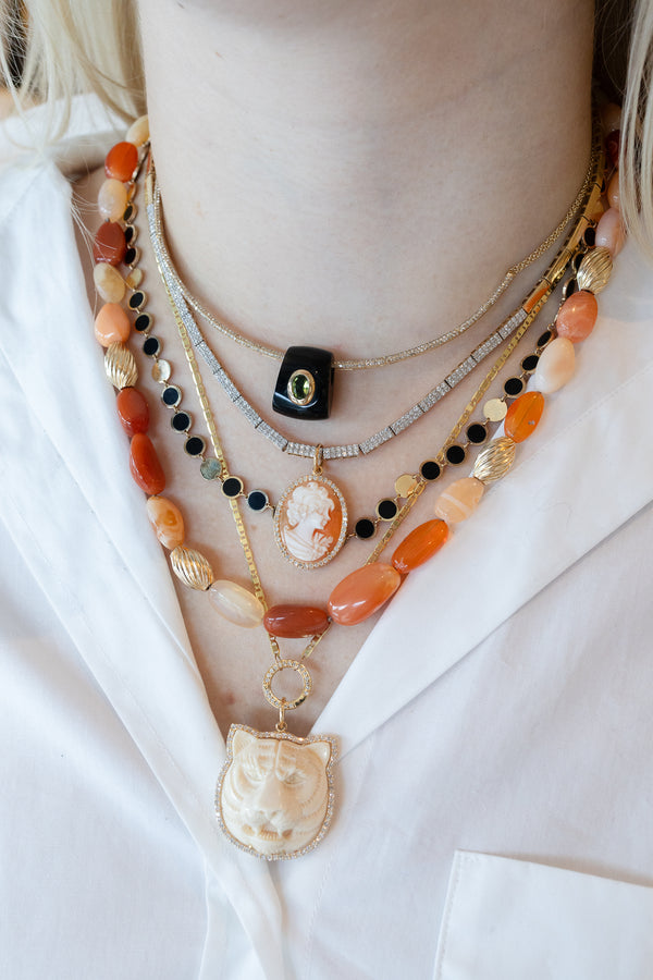 Fire Opal Fluted Rondelle Necklace