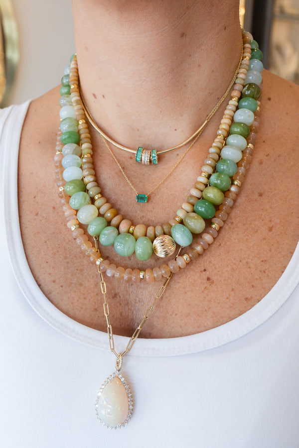 14K Gold Emerald Cut Emerald Necklace