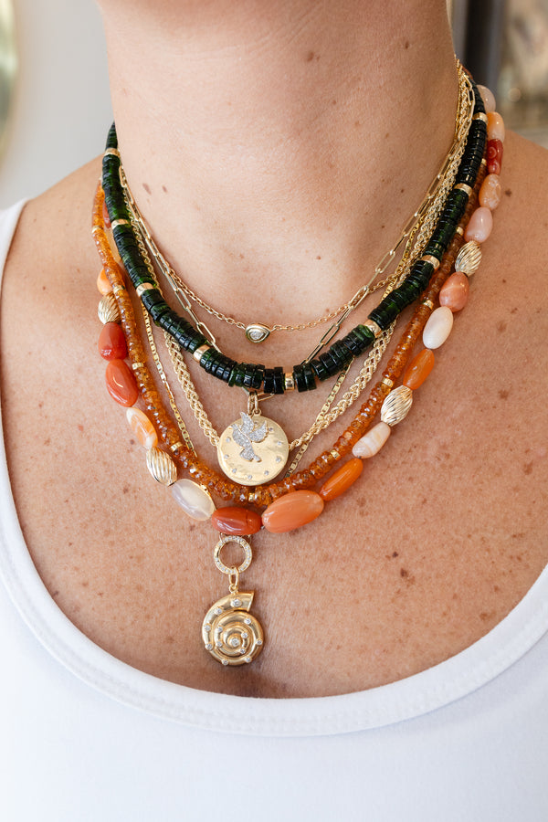 14K Matte Gold Dotted Diamond Swirl Shell Charm