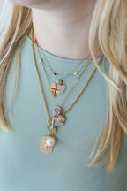 14K Gold Mini Multi Heart Station Necklace