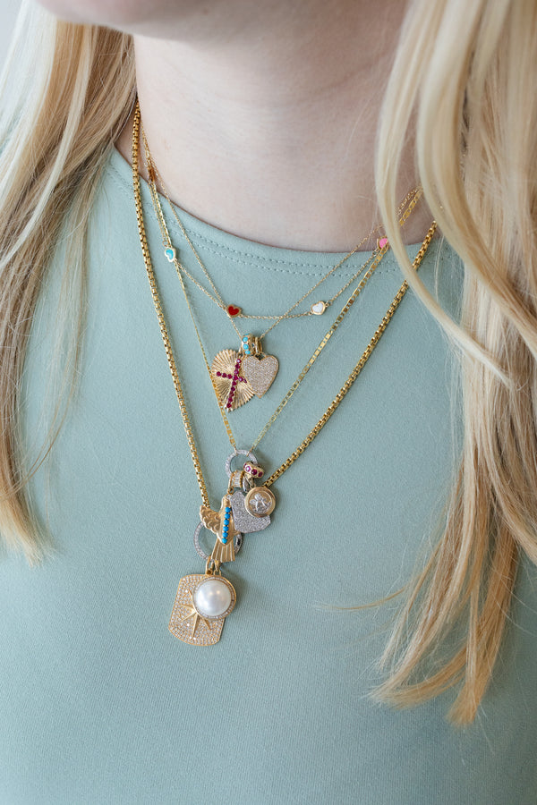 14K Gold Mini Multi Heart Station Necklace