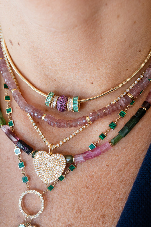 14K Gold Pave Dark Pink Sapphire Donut Spacer