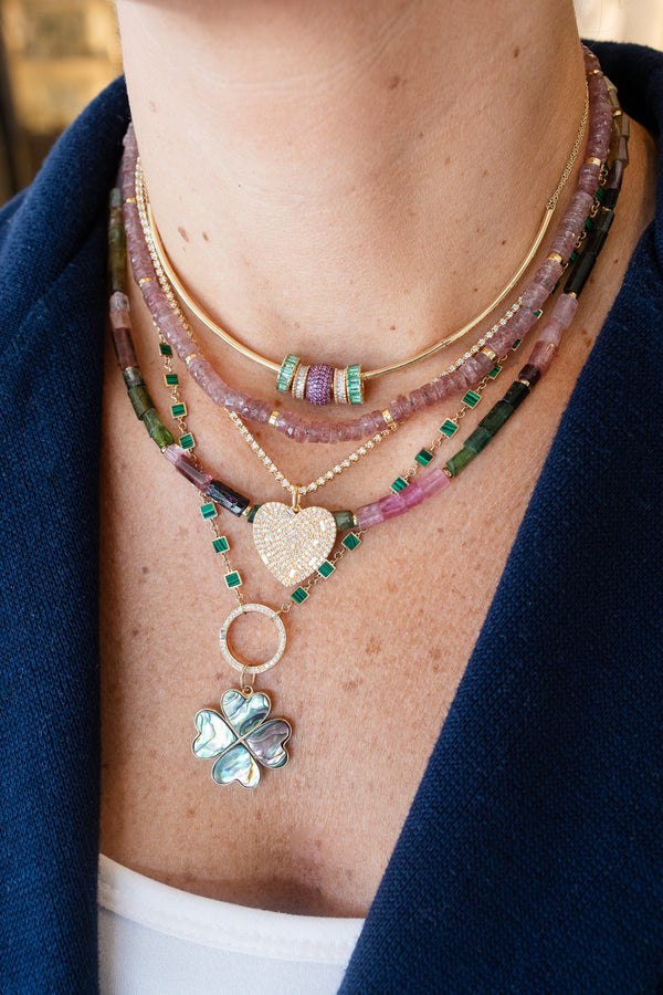 Faceted Tube Watermelon Tourmaline Rondelle Necklace