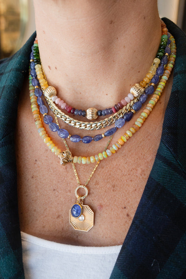 Mixed Gem Fluted Trio Beaded Necklace