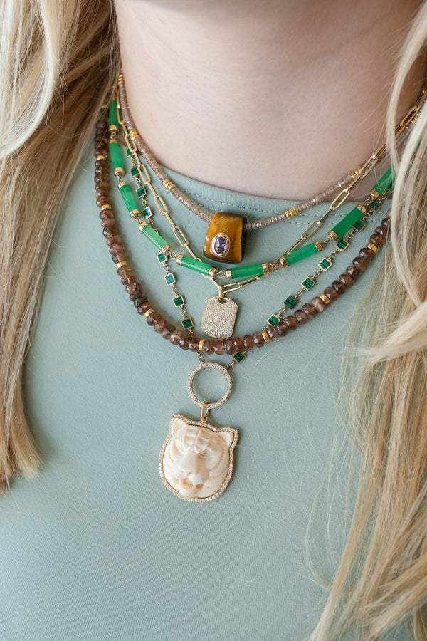 16" 14K Gold Jade Tube Necklace