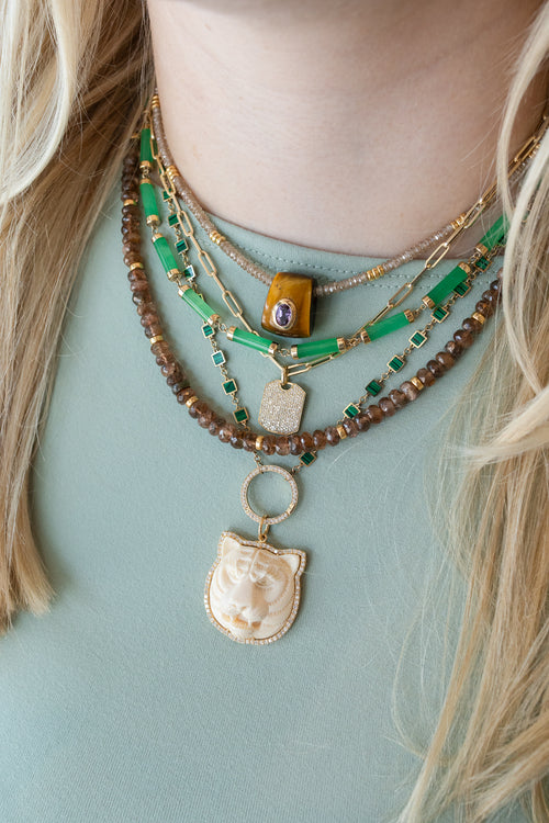 14K Gold Carved Mammoth Ivory Tiger Pendant