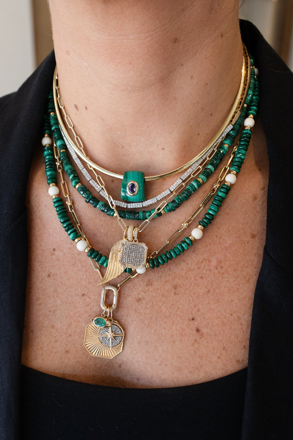 14K Gold Malachite Amethyst Slide