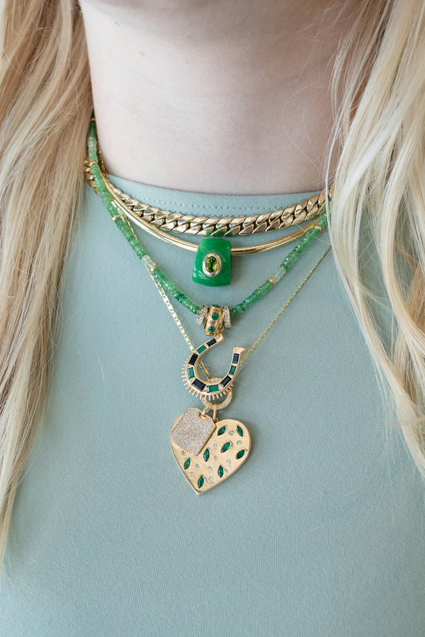 XL 14K Matte Gold Emerald & Diamond Heart Charm