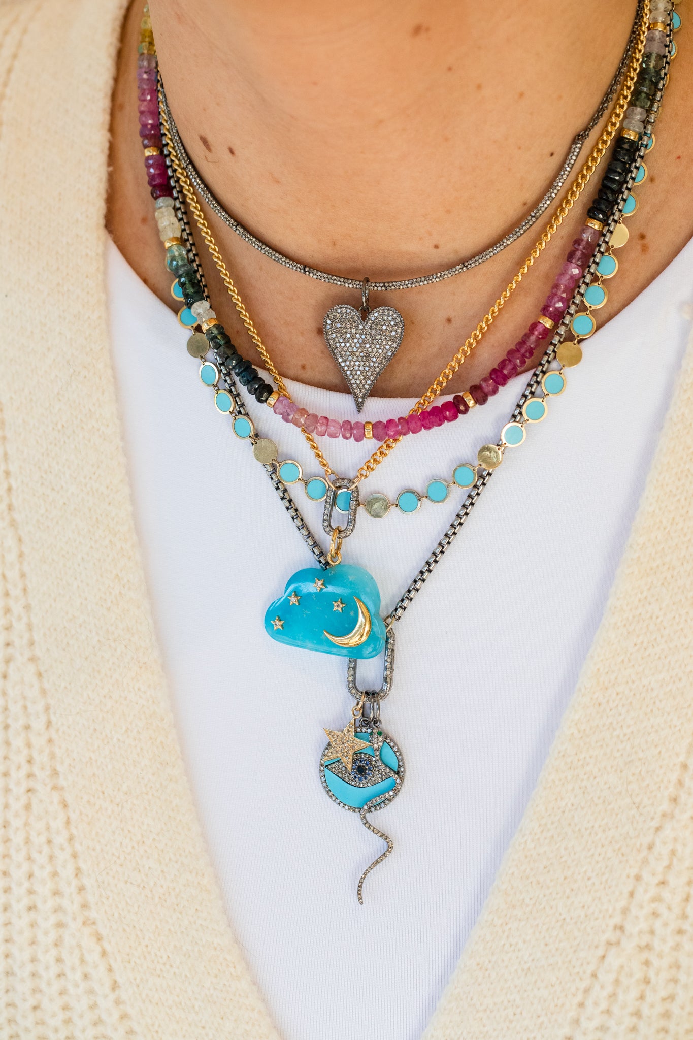 Silver Diamond Turquoise Evil Eye Coin Charm