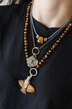 XL Carved Tiger's Eye Thunderbird Silver Diamond Charm