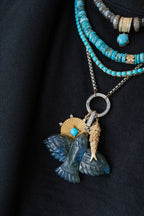 XL Carved Labradorite Thunderbird Silver Diamond Charm