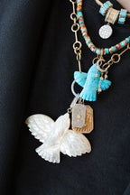 XL Carved Mother of Pearl Thunderbird Silver Diamond Charm