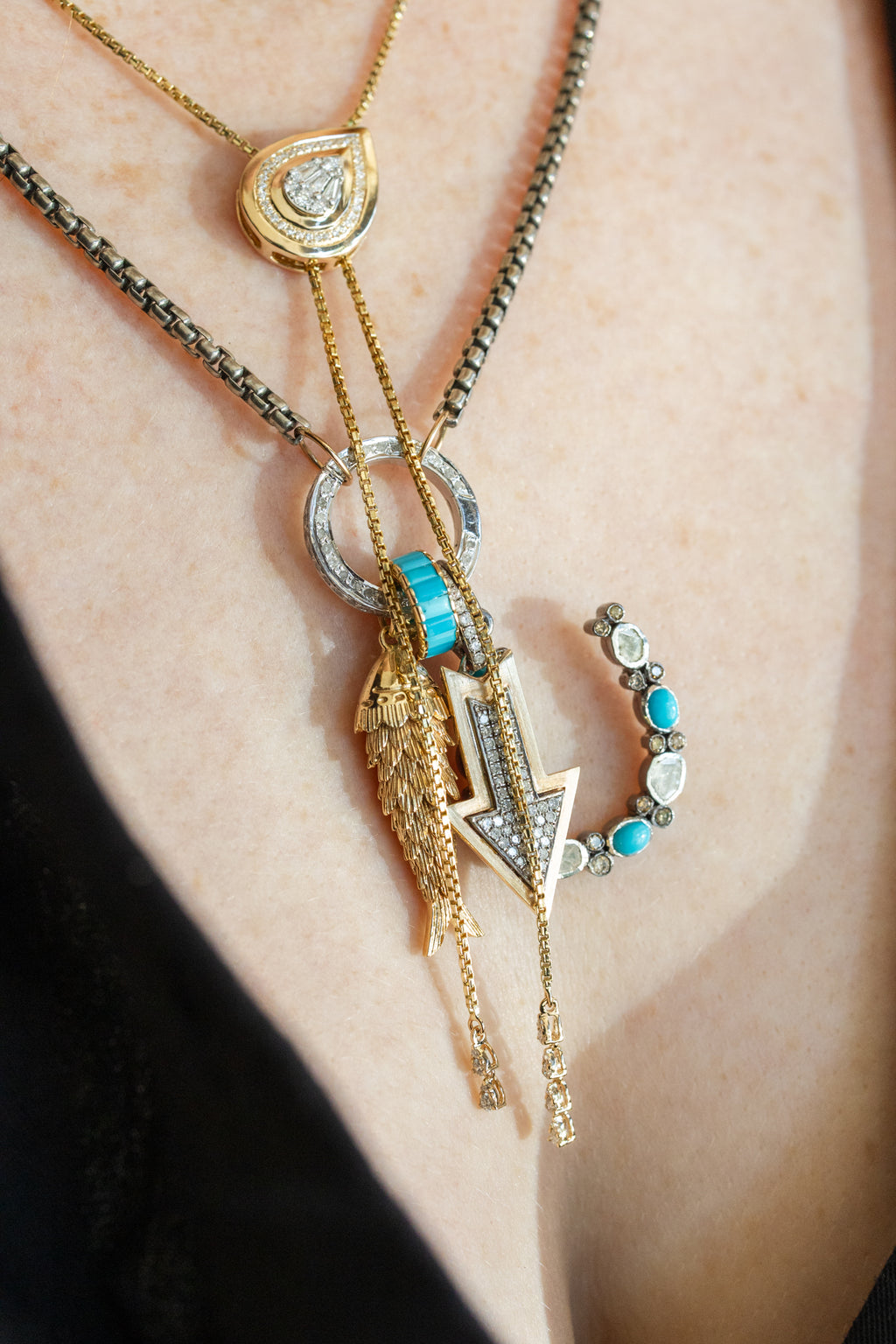 Silver Polki Diamond & Turquoise Horseshoe Charm