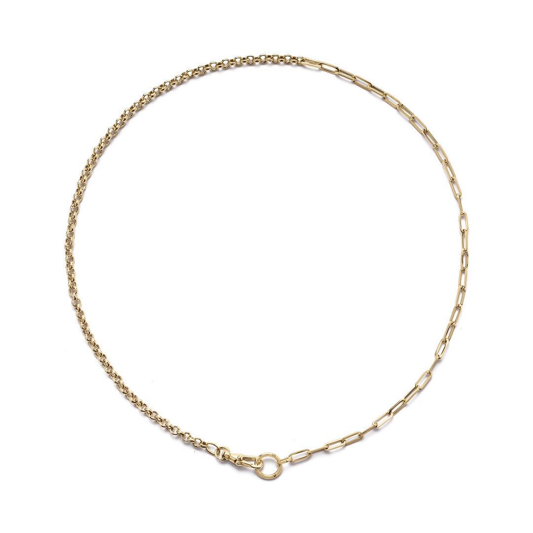 14K Gold 1/2 Rolo + Paperclip Swivel Clip Lock Necklace