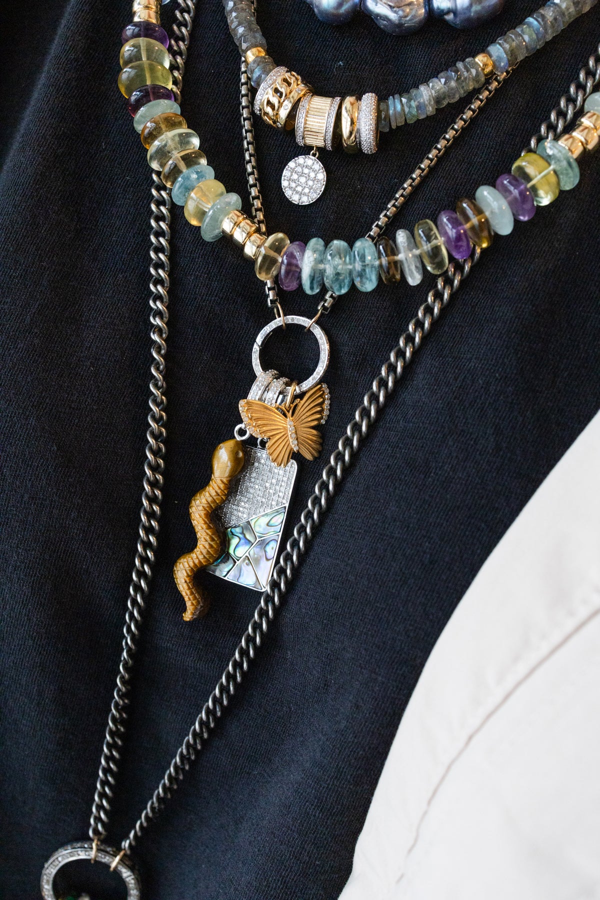 Silver Diamond Inlay Abalone Dog Tag Charm