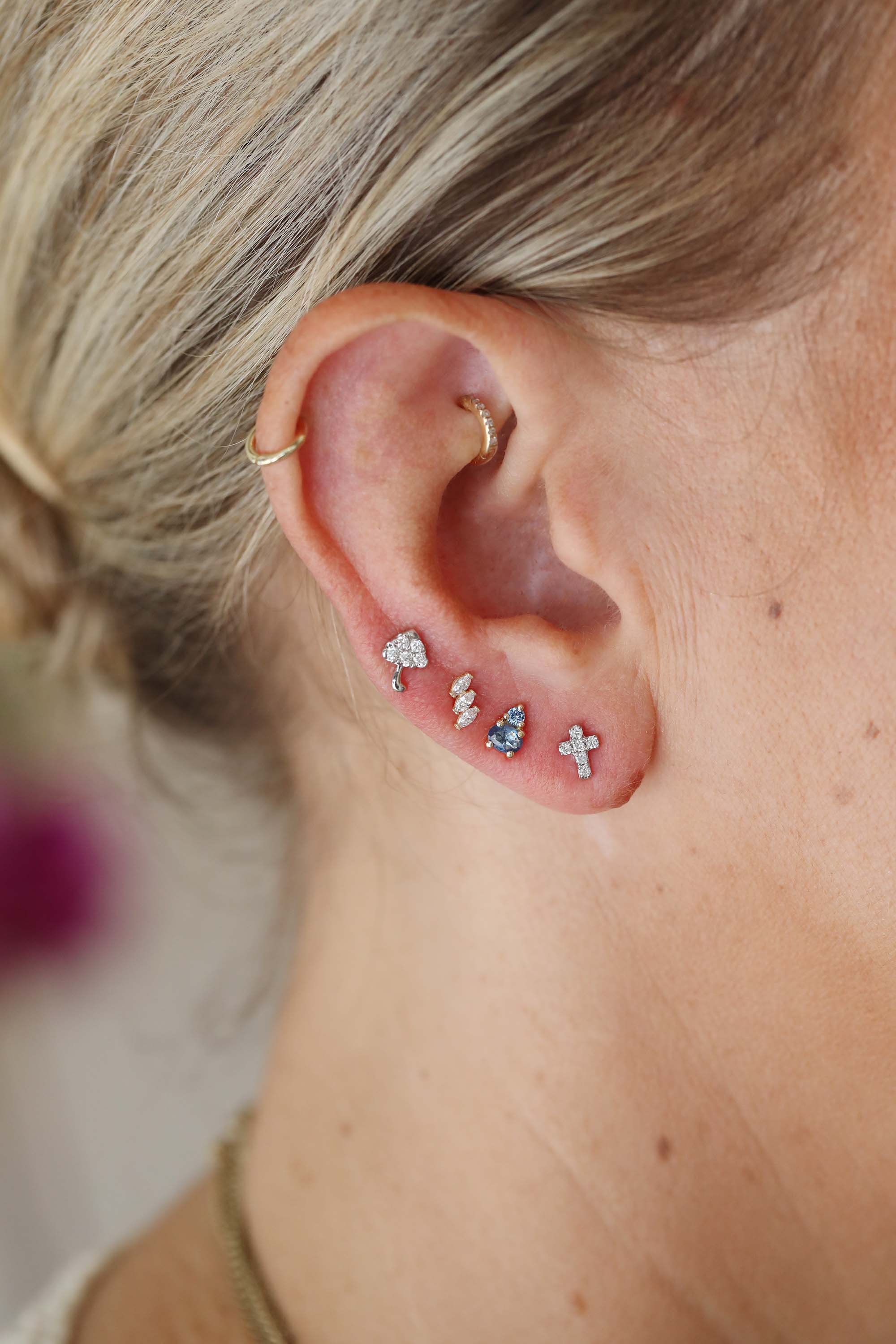 Itty Bitty 14K Gold Diamond Cross Studs