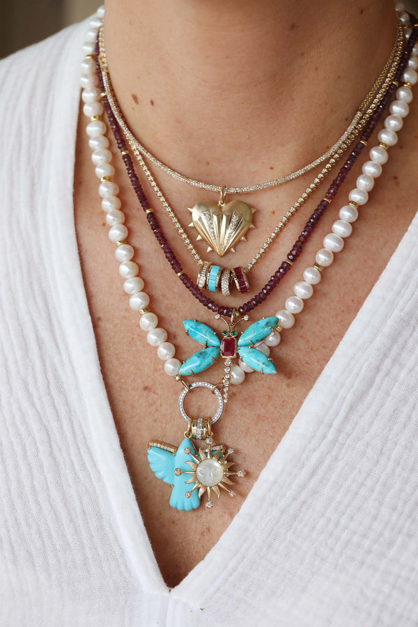 14K Gold Mother of Pearl Carved Sun Face Charm