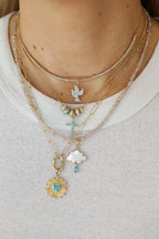 14K Gold Turquoise Diamond Center Cross Charm