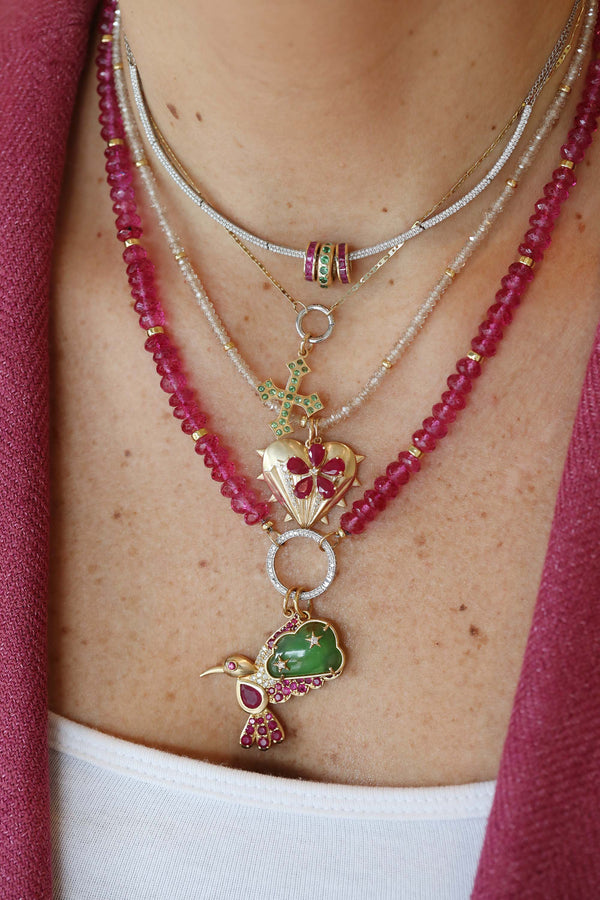 Small 14K Gold Emerald Gothic Cross Charm