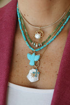 Small 14K Gold Turquoise Gothic Cross Charm