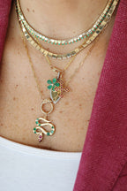 Small 14K Gold Ruby Gothic Cross Charm