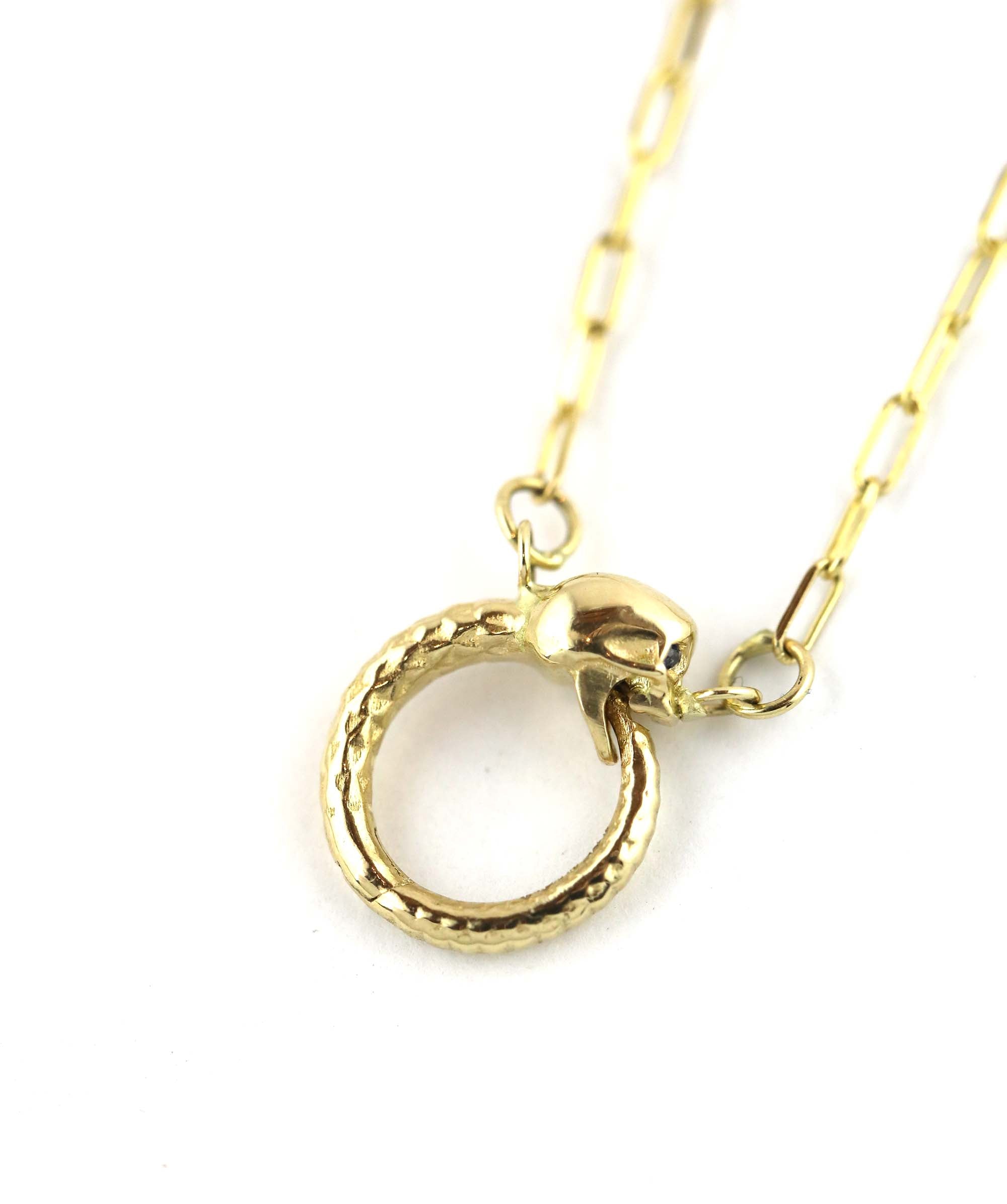18" 14K Gold XS Paper Clip Mini Skull Lock Necklace