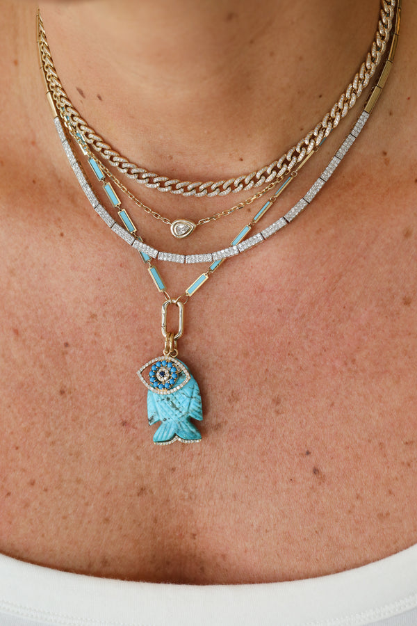 14k Gold Carved Turquoise Fish Charm