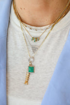 14K Gold Pronged Emerald Baguette Round Spacer