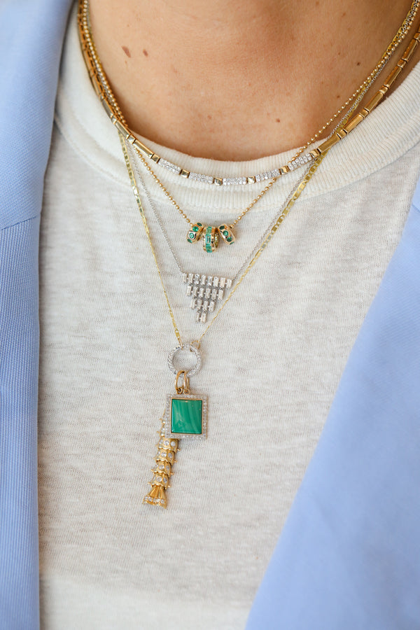 14K Gold Diamond Square Malachite Charm