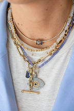 14K Gold Pronged Blue Sapphire Baguette Round Spacer