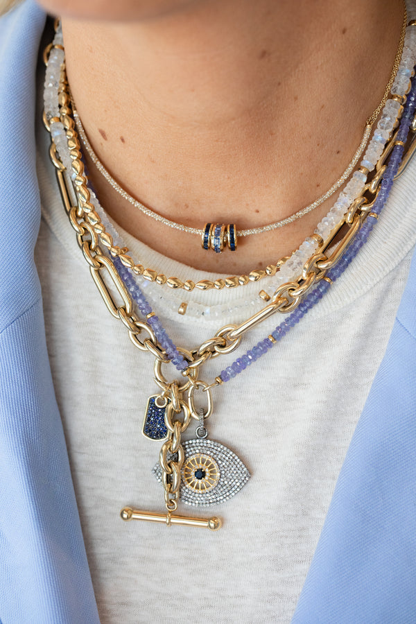 14K Gold Pronged Blue Sapphire Baguette Round Spacer