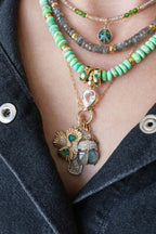 14K Gold Diamond Labradorite Scarab Pendant