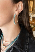 Federico Silver Heishi Turquoise Hoops