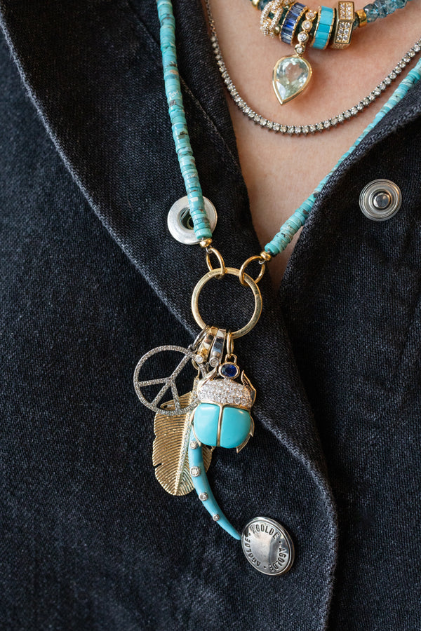 14K Gold Diamond Turquoise Scarab Pendant