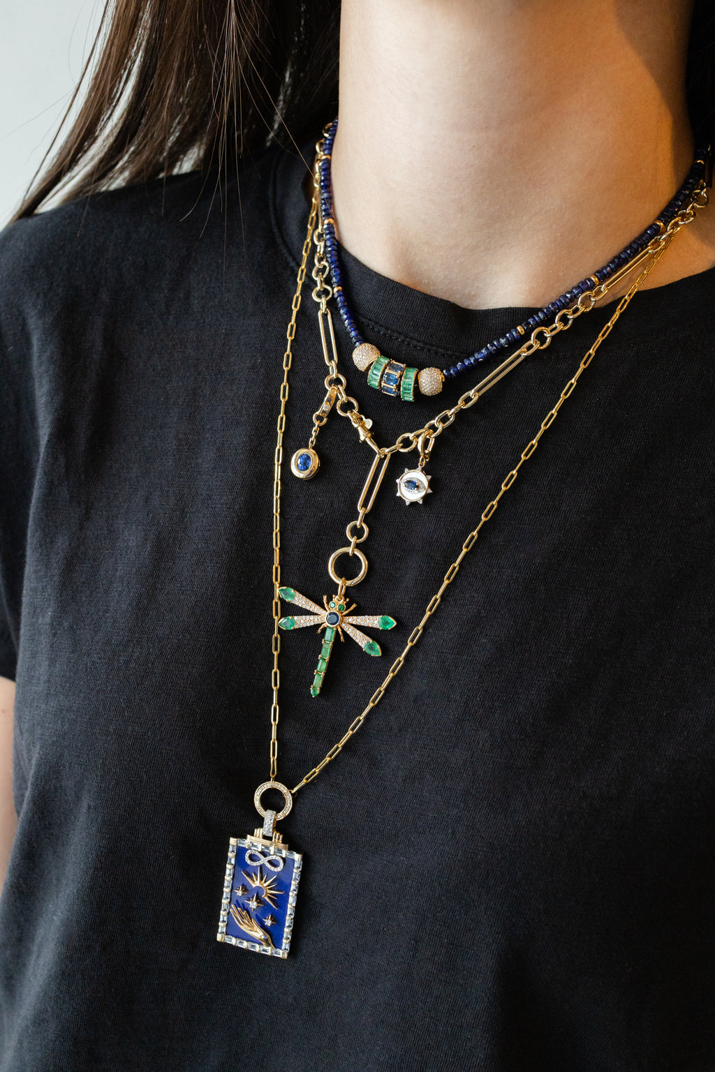 14K Gold Emerald & Sapphire Dragonfly Charm