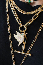 14K Gold Diamond Hummingbird Emerald Eye Charm